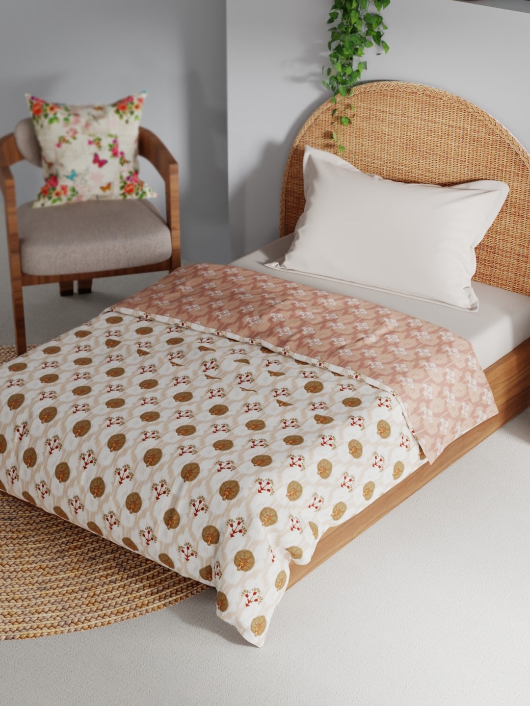 

BIANCA White & Brown Printed Cotton AC Room 150 GSM Single Bed Dohar