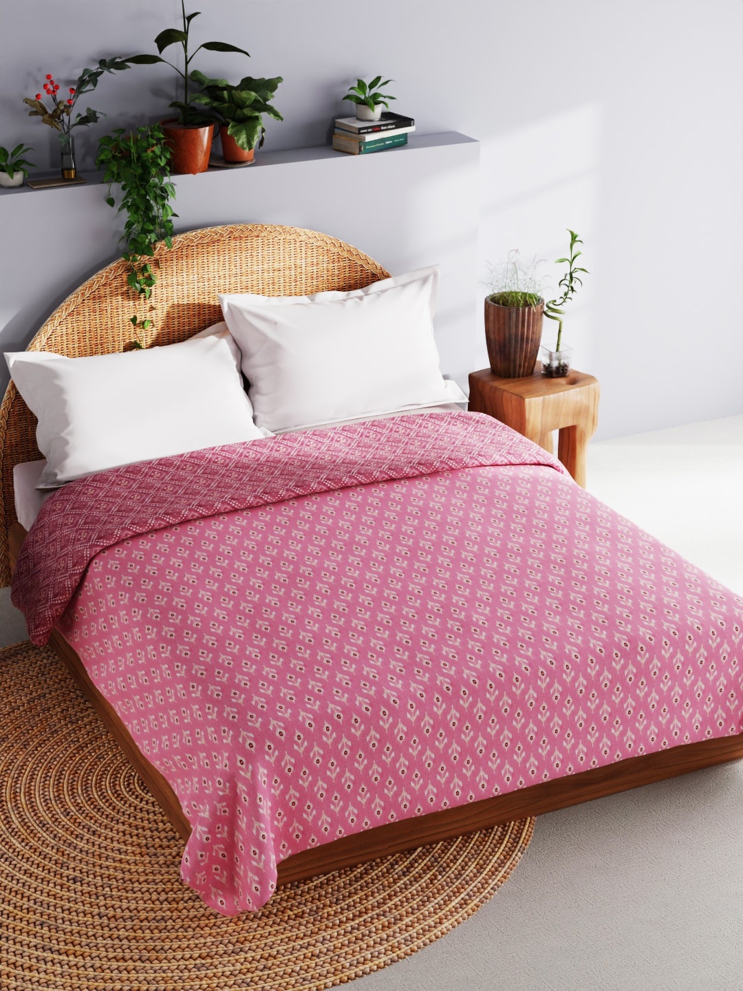 

BIANCA Peach Muslin Floral AC Room 150 GSM Flannel Filling Reversible Double Bed Dohar, Pink