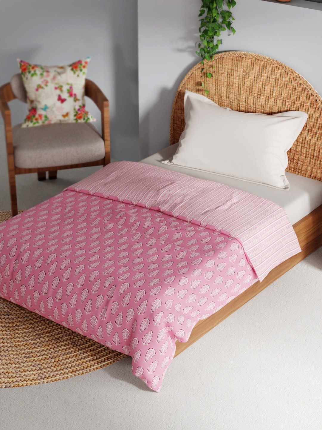 

BIANCA Mezzo Peach Muslin AC Room 150 GSM Flannel Filling Reversible Single Bed Dohar, Pink