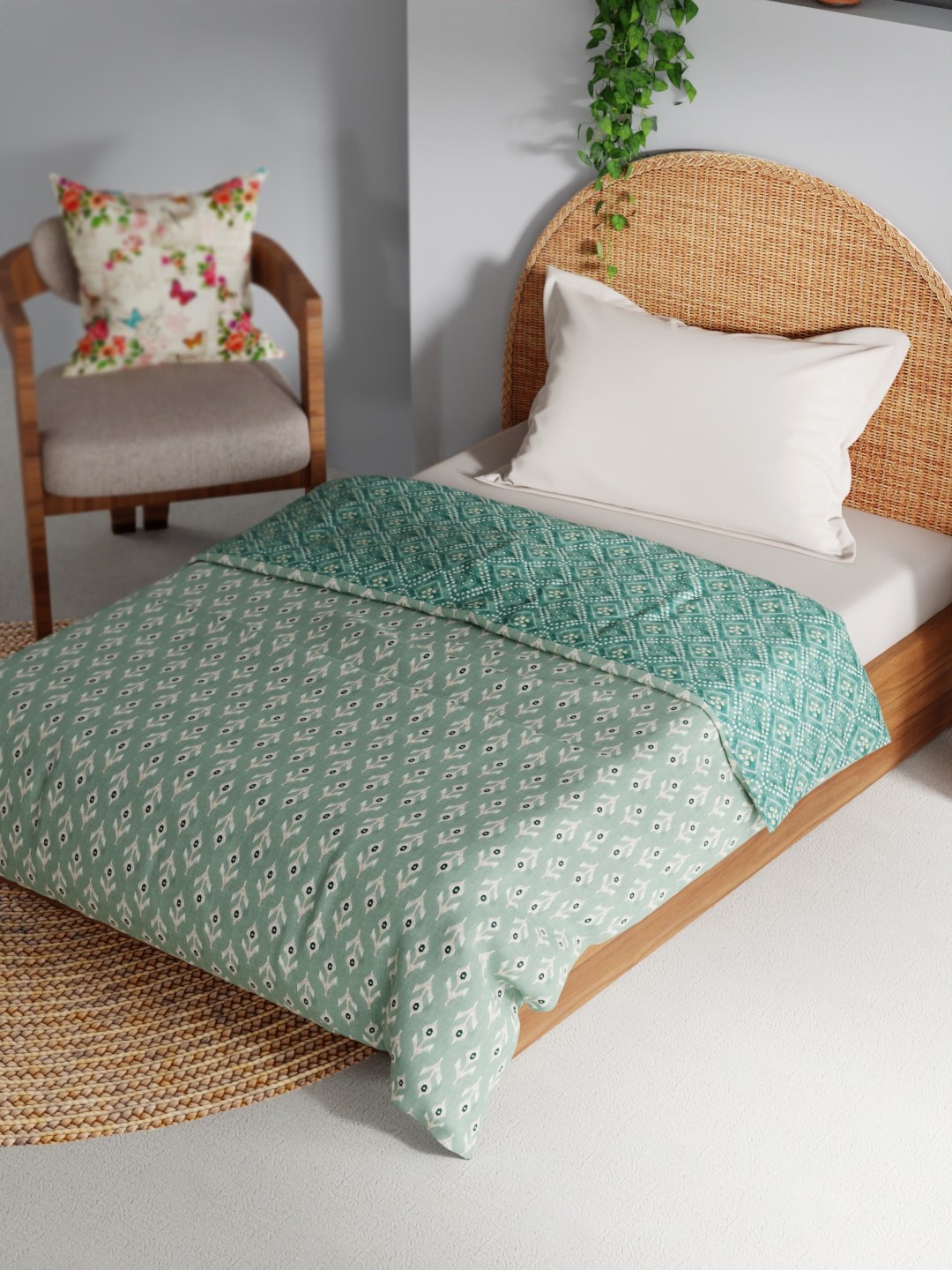 

BIANCA Mezzo Sea Green Muslin AC Room 150 GSM Flannel Filling Reversible Single Bed Dohar