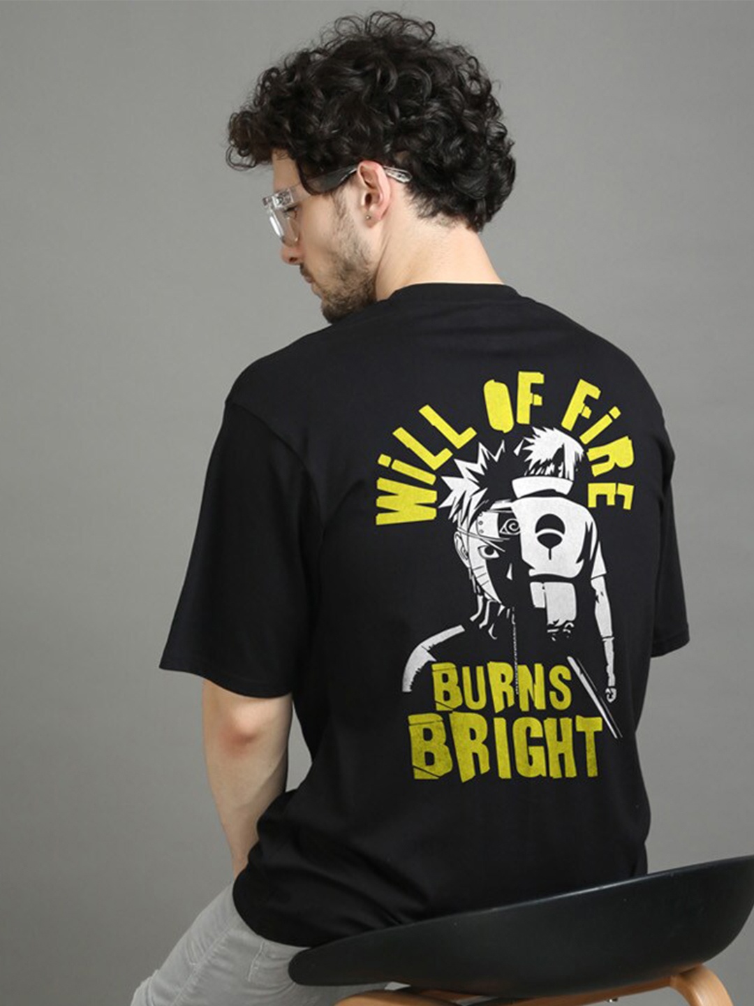 

Bushirt Naruto Printed Oversized Cotton T-shirt, Black