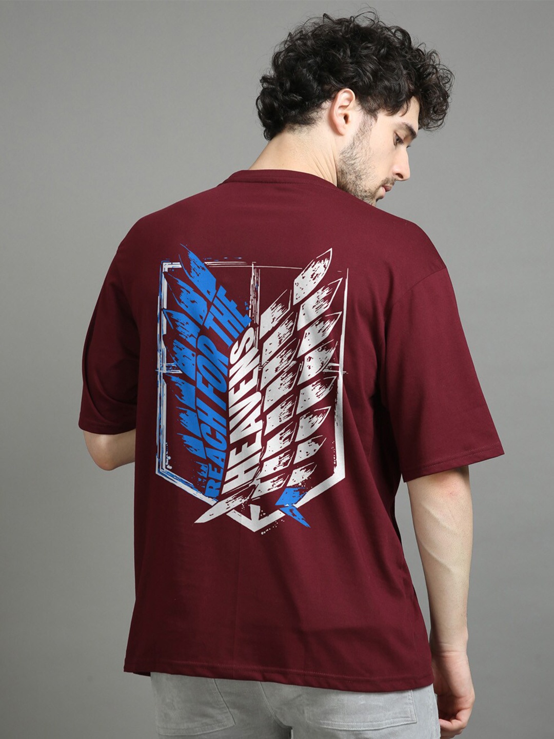 

Bushirt Graphic Printed Oversized Cotton T-shirt, Maroon