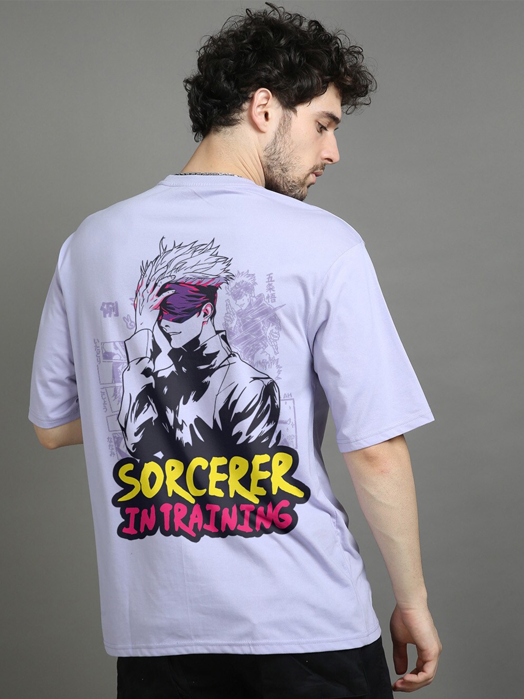 

Bushirt Sorcerer Anime Printed Oversized Cotton T-shirt, Purple