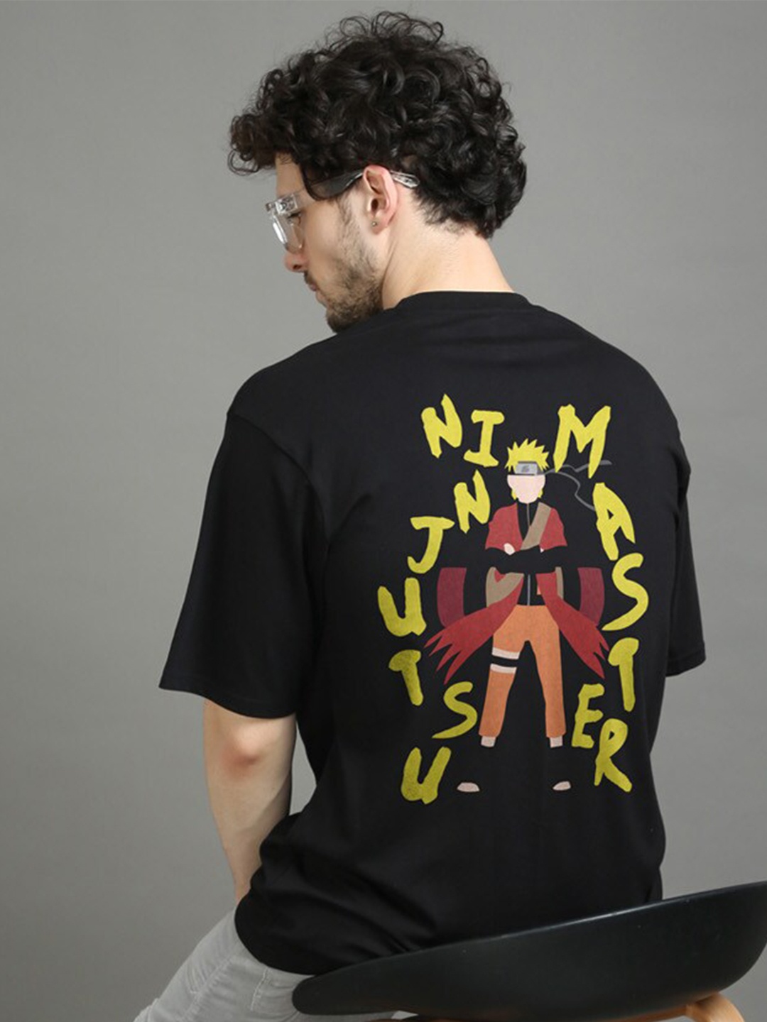 

Bushirt Ninjutsu Master Printed Oversized Cotton T-shirt, Black