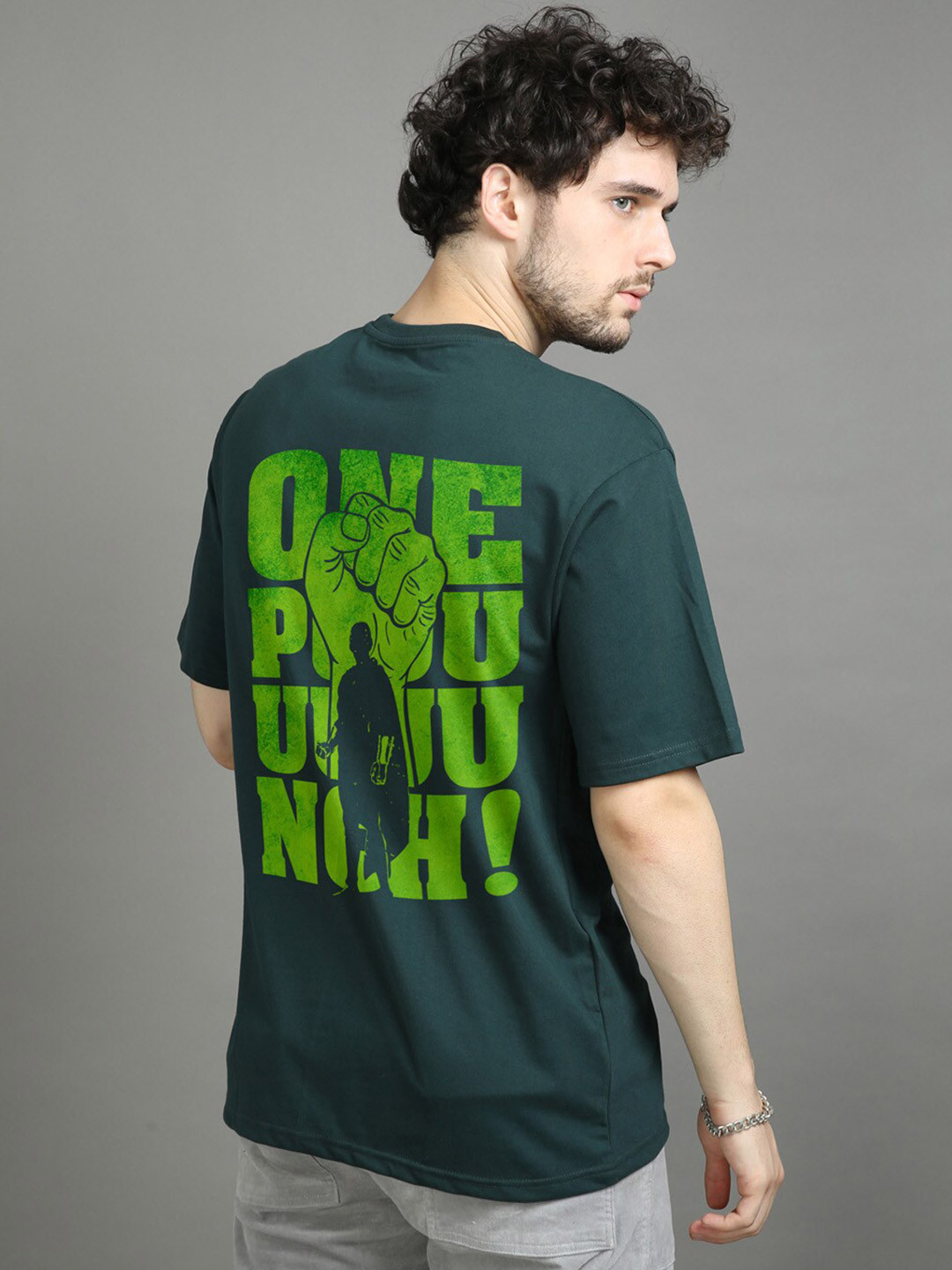 

Bushirt Typography Printed Pure Cotton Oversize T-shirt, Green