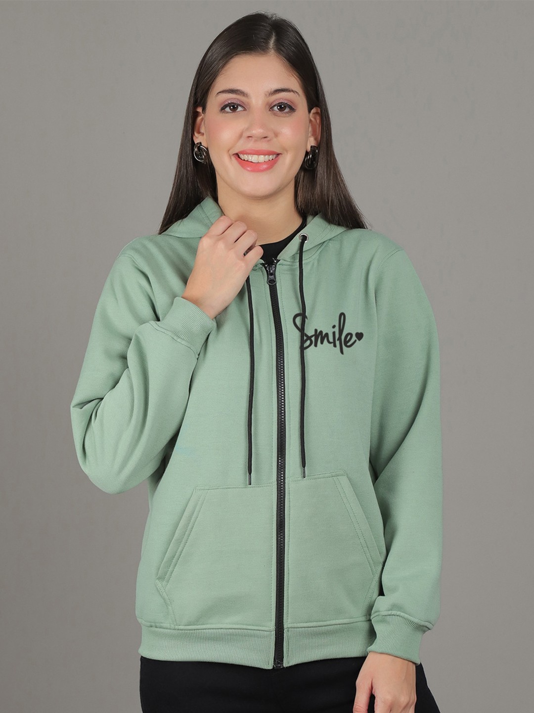 

GRACIT Printed Fleece Hooded Front-Open Sweatshirt, Grey