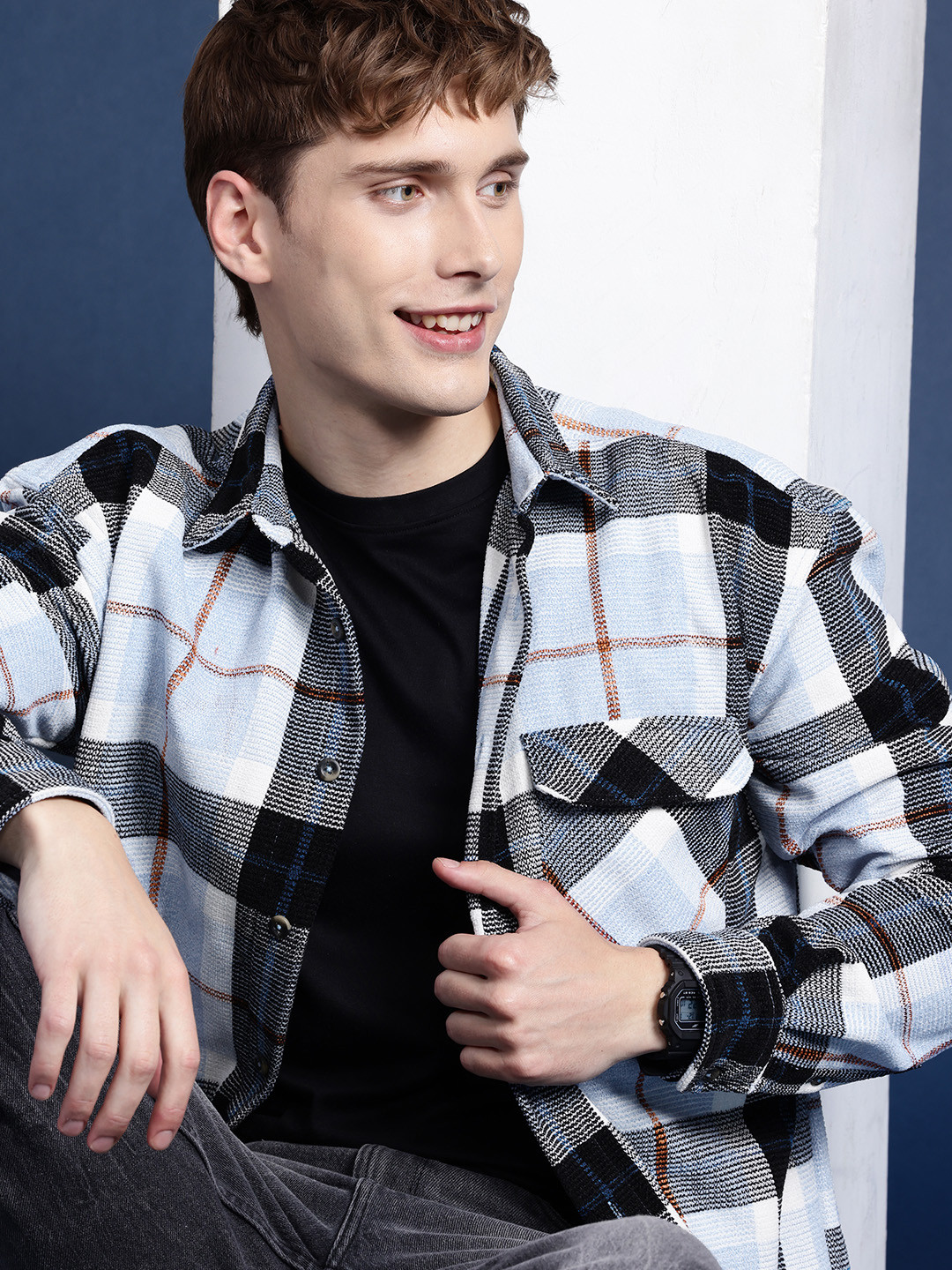 

Mast & Harbour Men Checked Oversized Casual Shirt, Blue