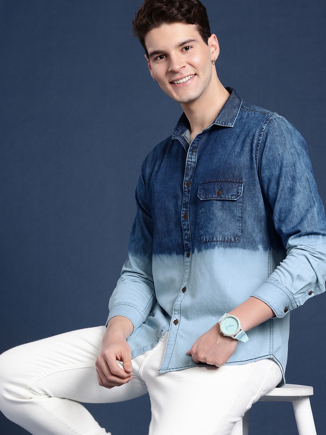 

Mast & Harbour Men Ombre Casual Shirt, Blue