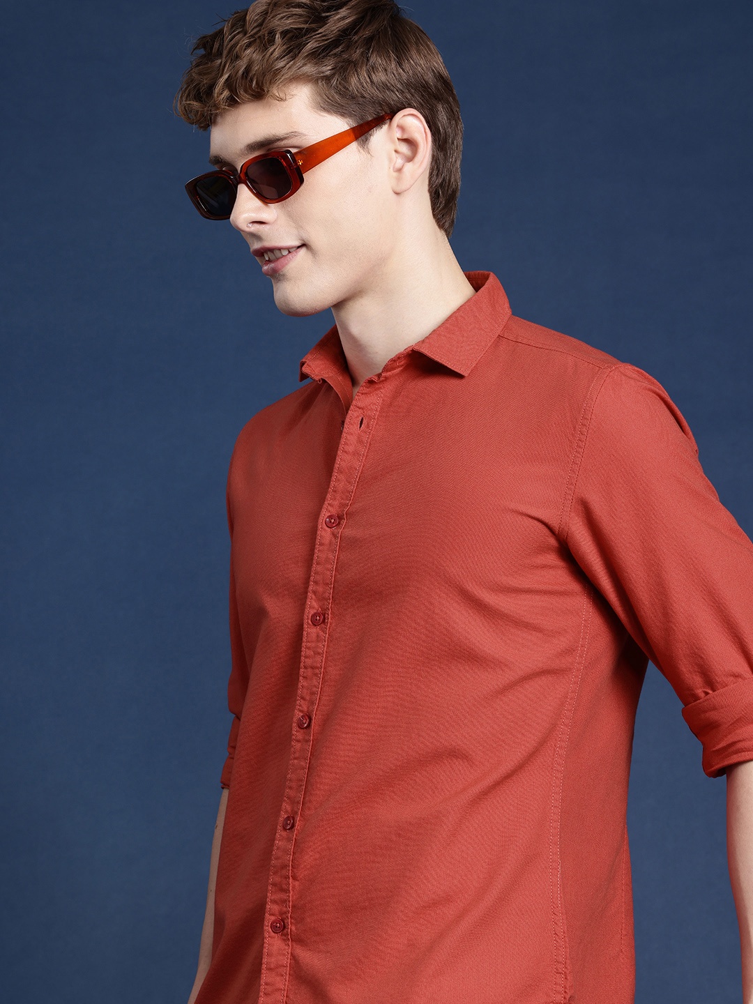 

Mast & Harbour Men Pure Cotton Casual Shirt, Rust