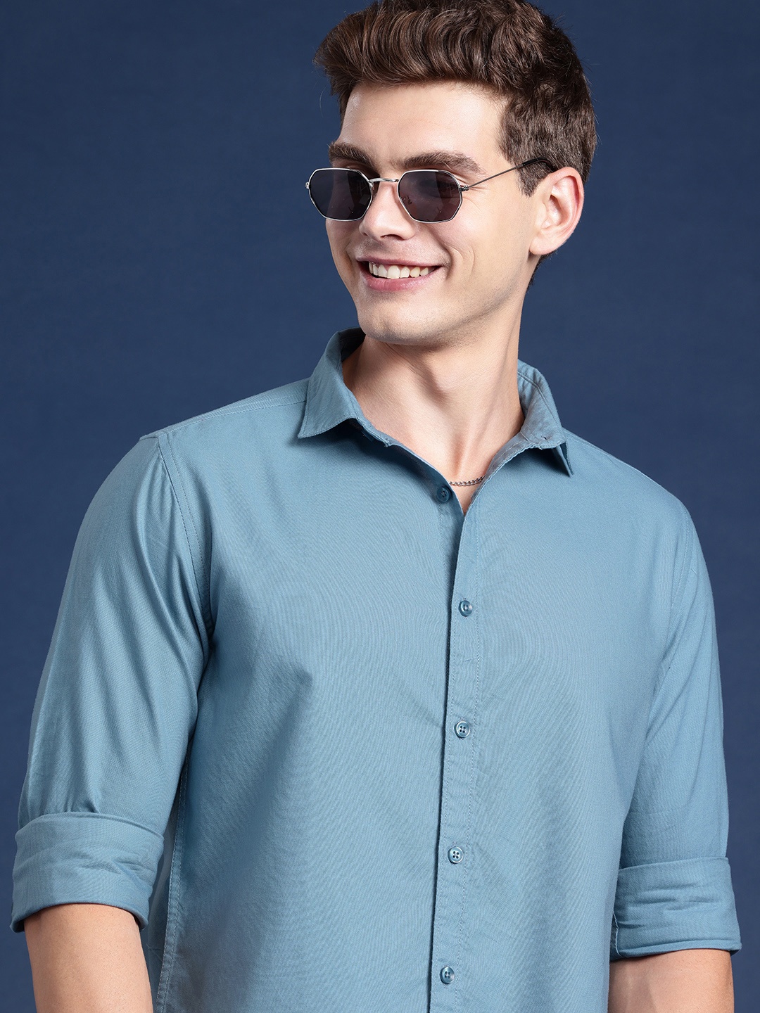 

Mast & Harbour Men Pure Cotton Casual Shirt, Blue