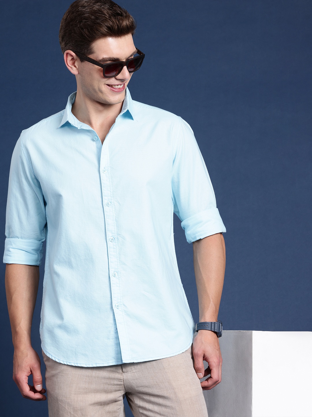 

Mast & Harbour Men Pure Cotton Casual Shirt, Blue