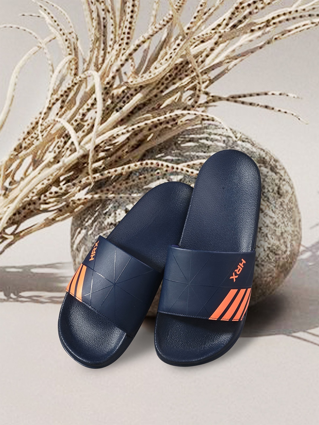 

HRX by Hrithik Roshan Women Navy Blue & Orange Brand Logo Printed Sliders