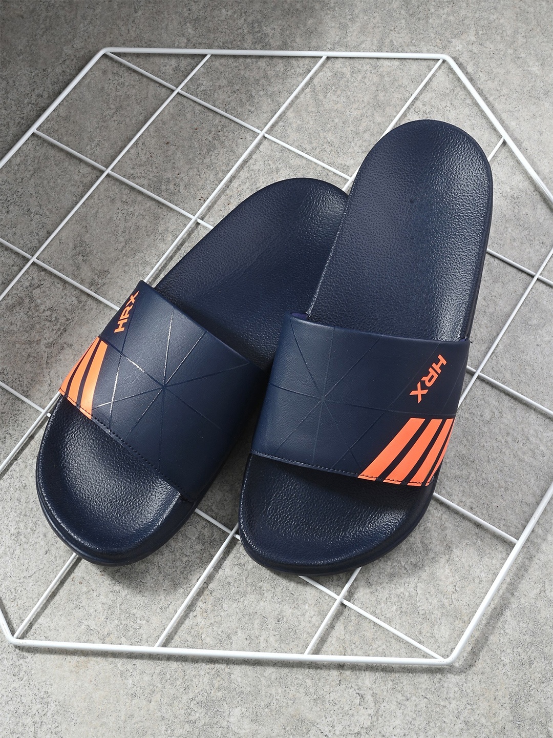 

HRX by Hrithik Roshan Men Navy Blue & Orange Brand Logo Printed Sliders