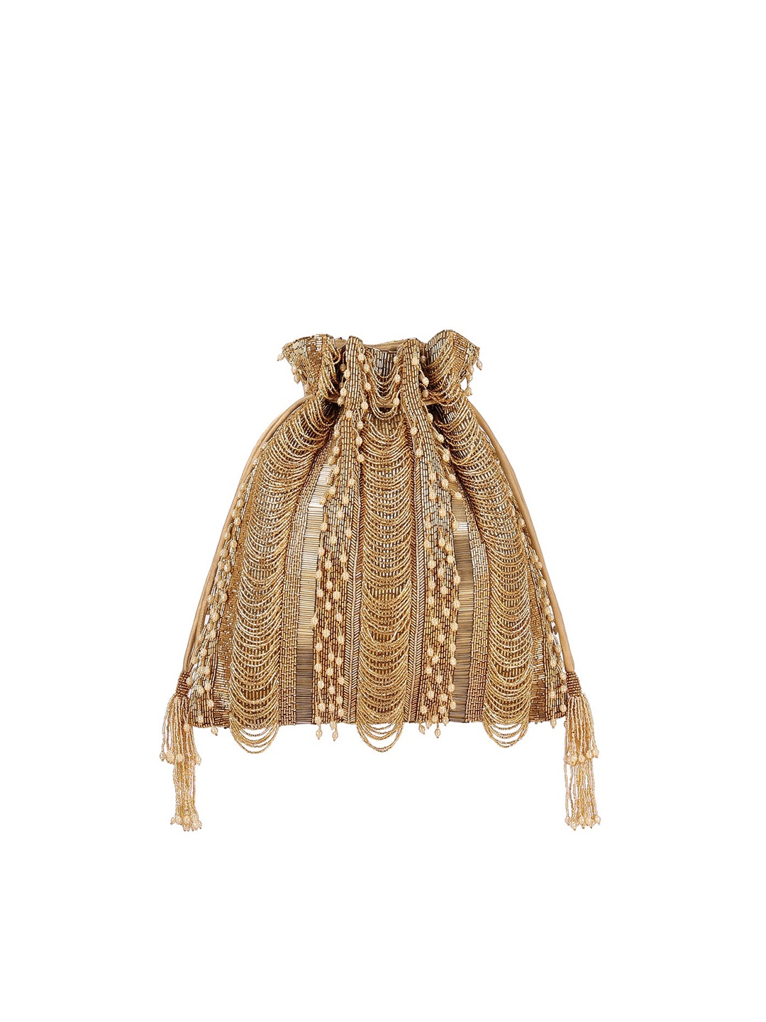 

Lovetobag Embellished Fabric Potli Clutch, Gold