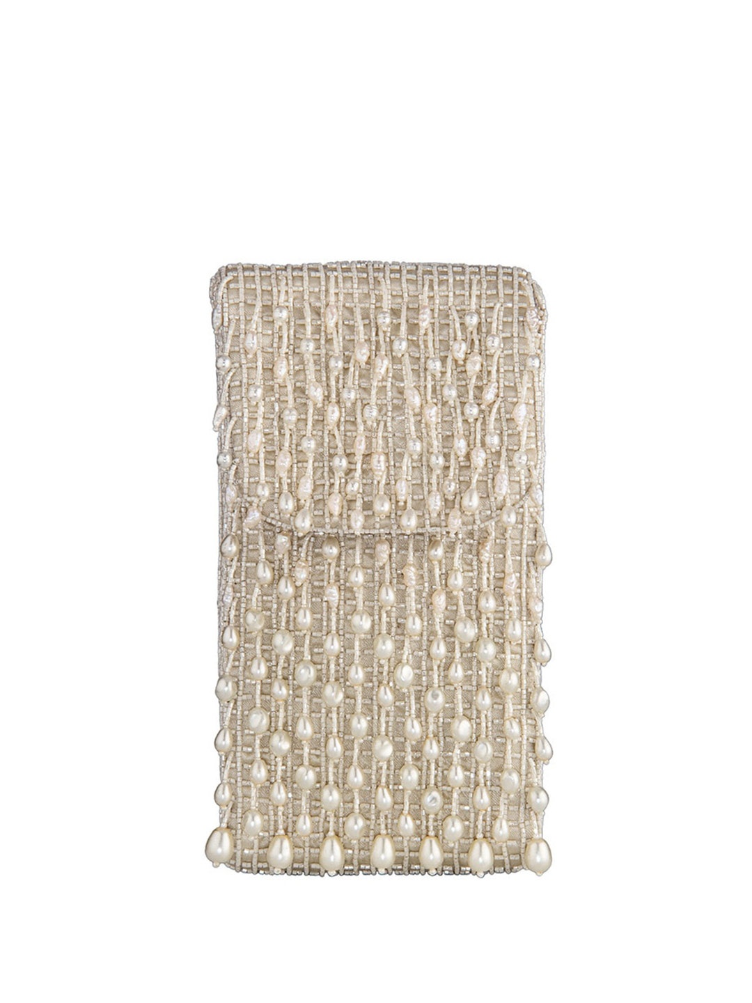 

Lovetobag Embellished Mobile Pouch, Cream