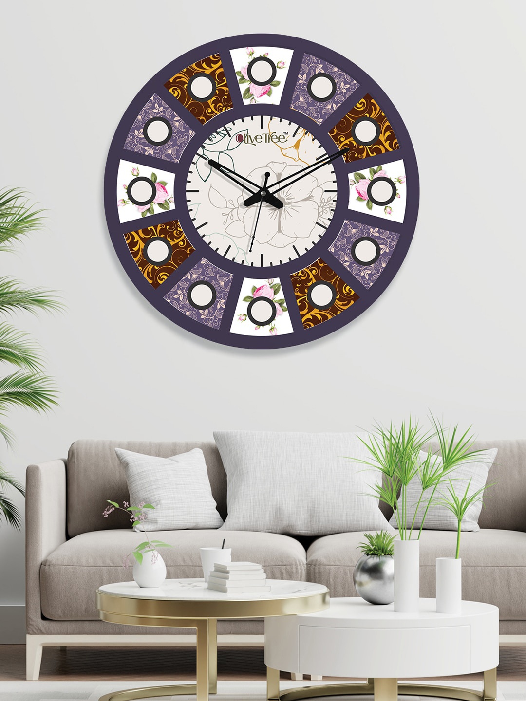 

OLIVE TREE Purple & Black Contemporary Wooden Analogue Wall Clock