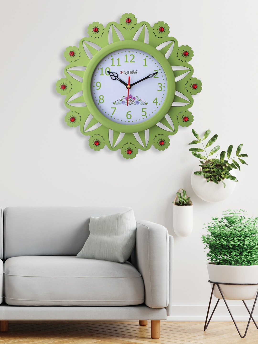 

OLIVE TREE Green Contemporary Wooden Analogue Wall Clock