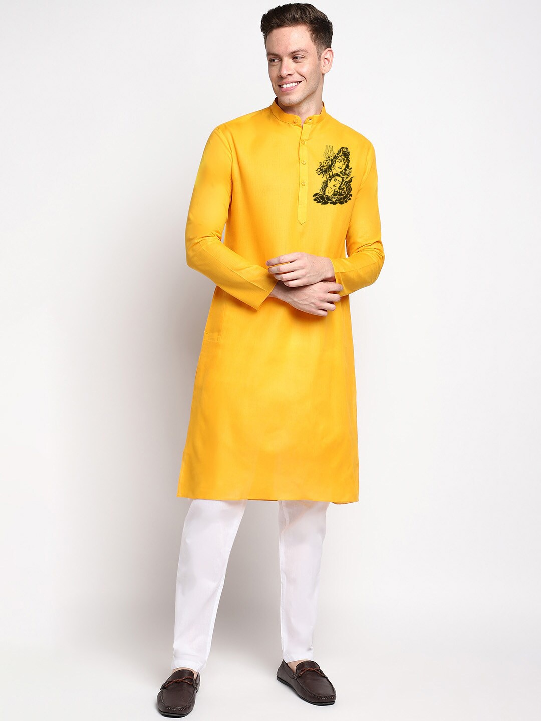 

DEVOILER Ethnic Motifs Printed Straight Kurta, Yellow