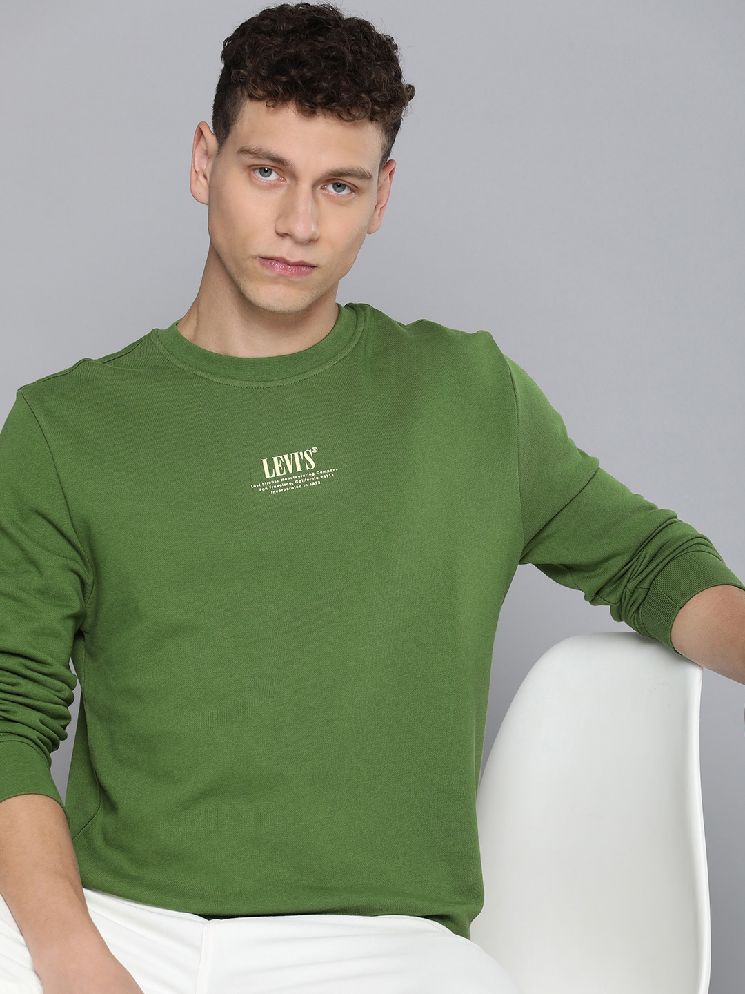 

Levis Pure Cotton Round Neck Long Sleeves Sweatshirt, Green