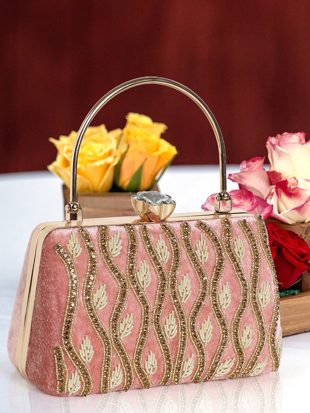 

Exotic Embellished Suede Purse Clutch, Pink