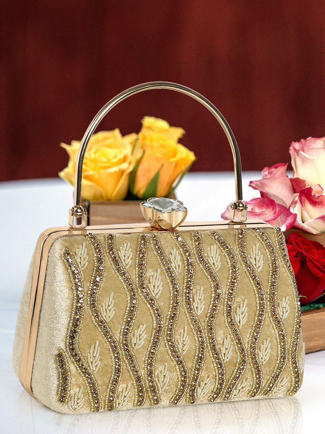 

Exotic Embellished Suede Box Clutch, Silver
