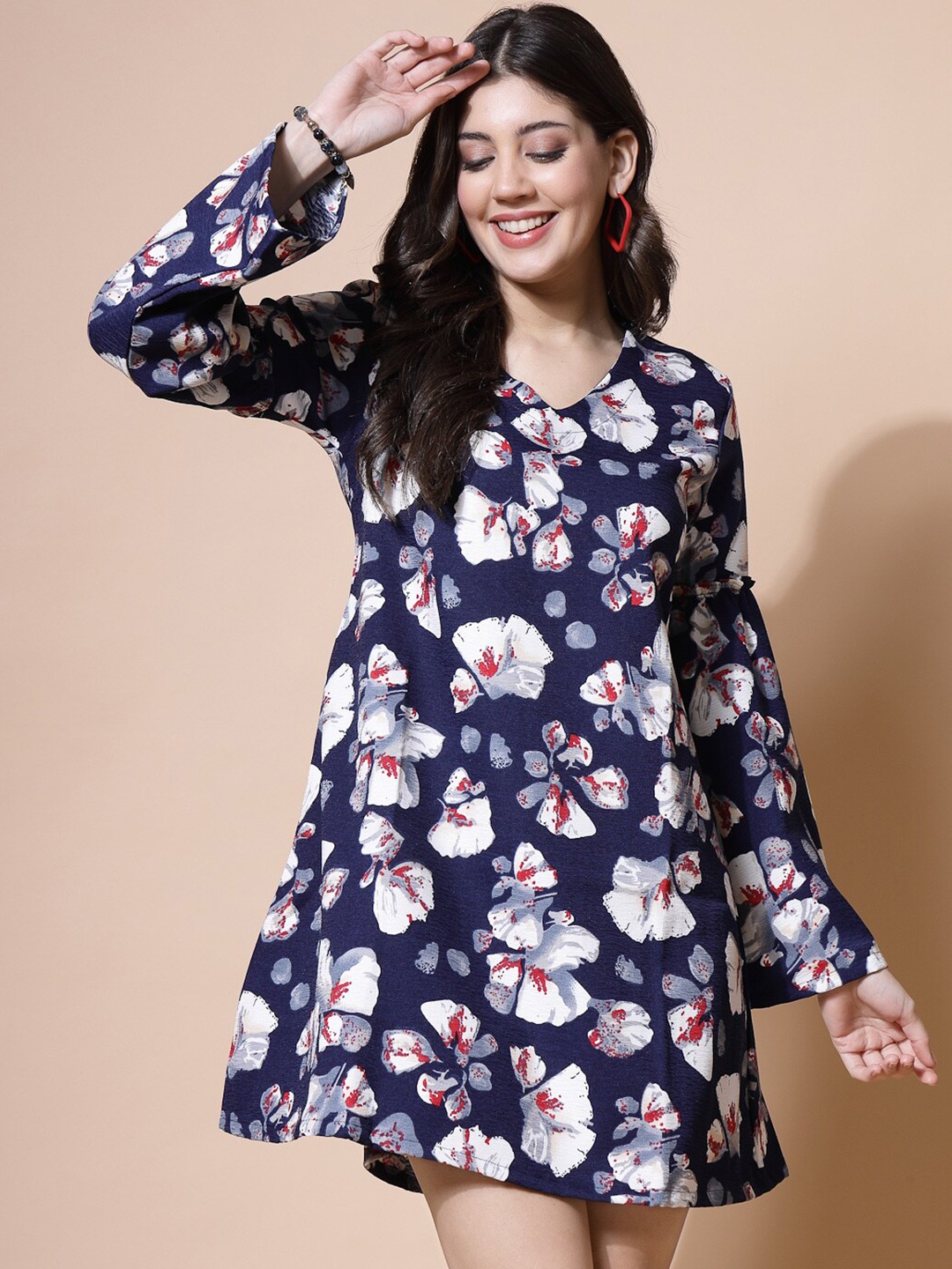 

Chanira La Parezza Floral Printed A-Line Dress, Navy blue