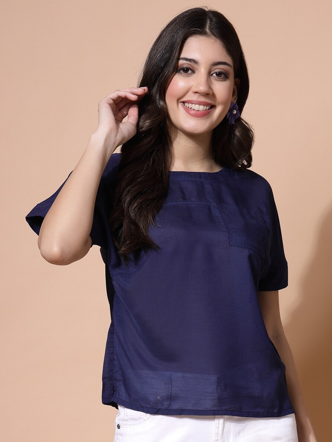

Chanira La Parezza Round Neck Extended Sleeves Top, Navy blue
