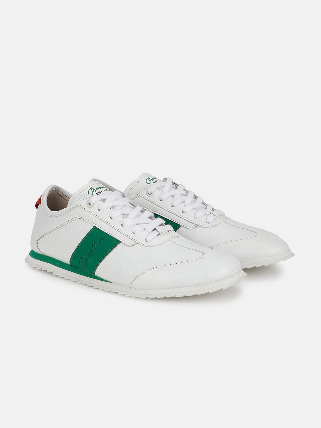 

United Colors of Benetton Men Vintage Strapped Die Cut Sole Leather Sneakers, White
