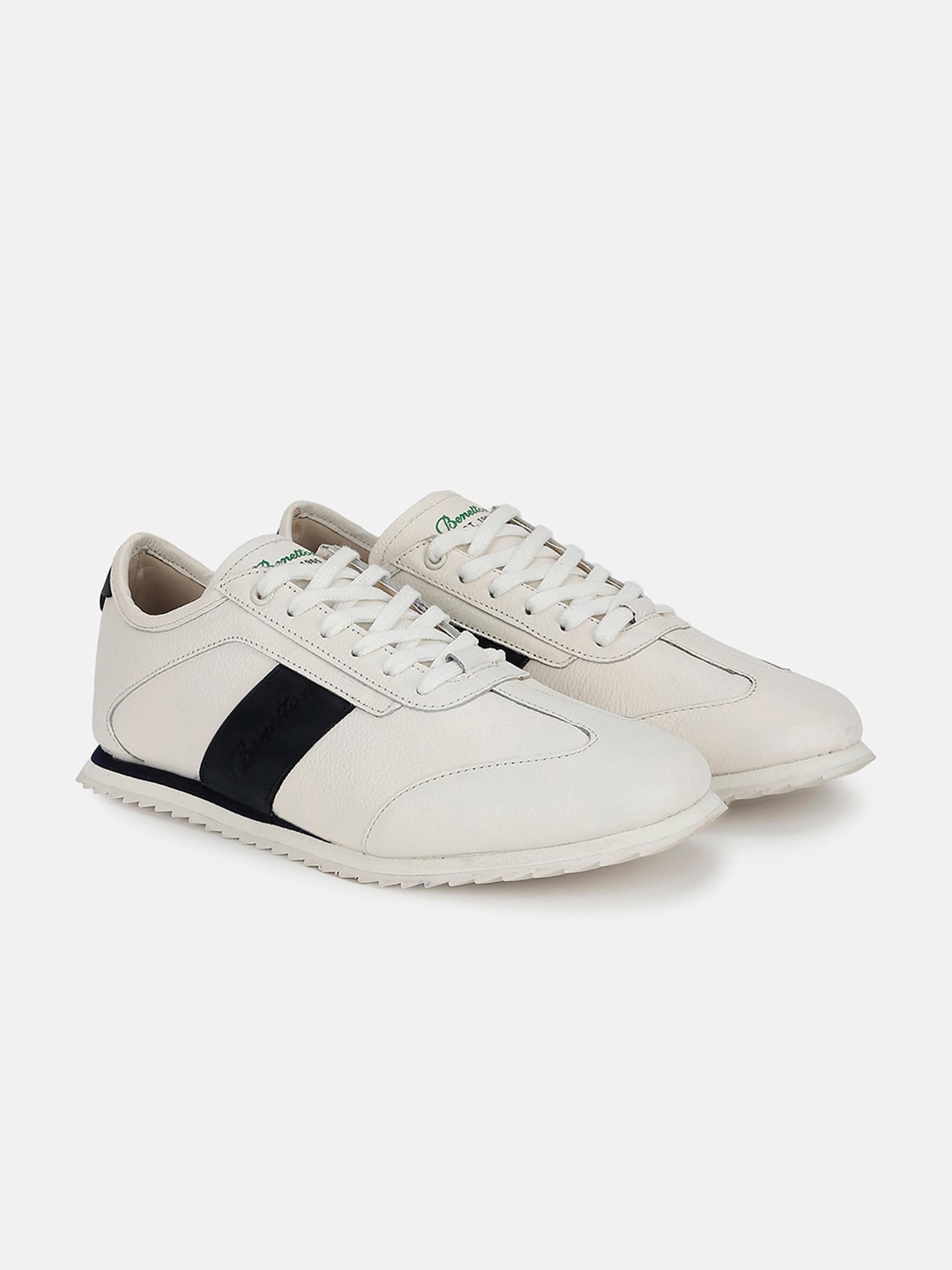 

United Colors of Benetton Men Striped Leather Comfort Insole Sneakers, Beige