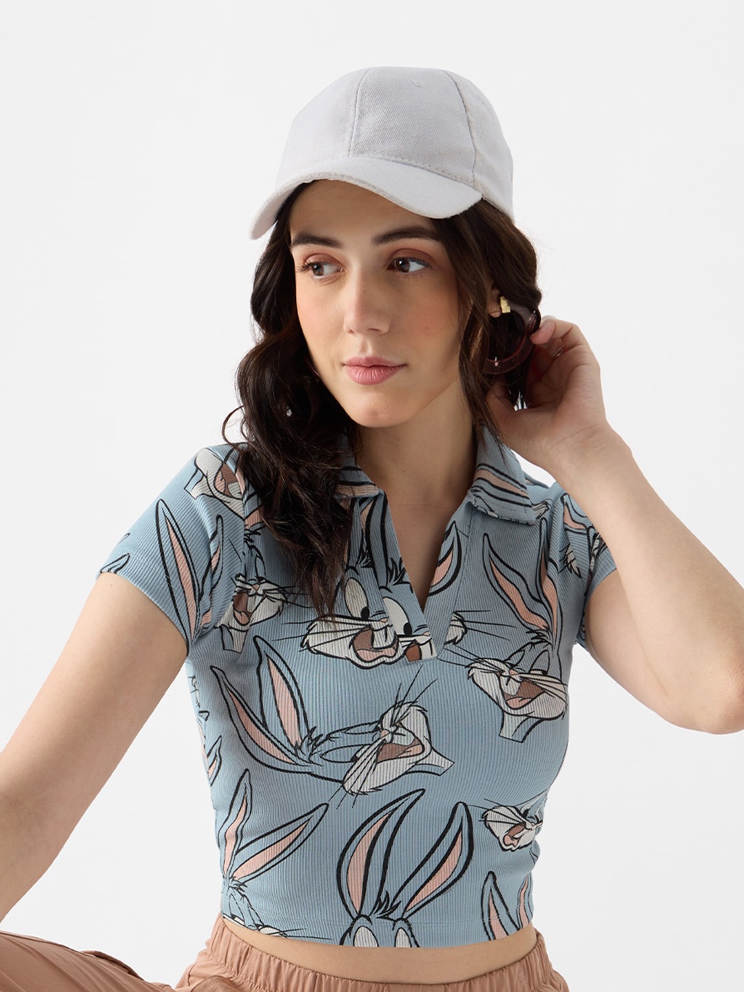 

The Souled Store Blue Looney Tunes: Bugs Printed Polo Collar Slim Fit T-shirt