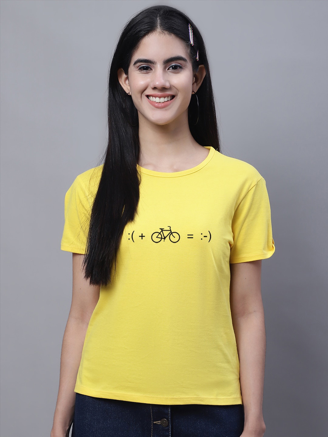 

FBAR Geometric Printed Slit Sleeves Pure Cotton T-shirt, Yellow