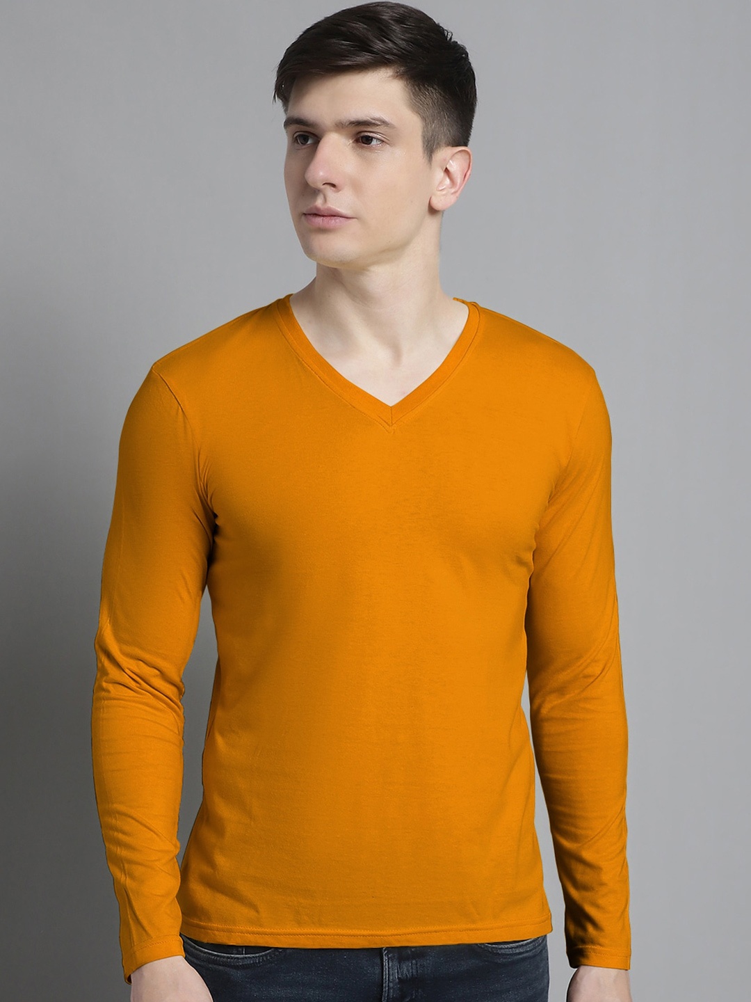 

FBAR V-Neck Pure Cotton T-shirt, Mustard