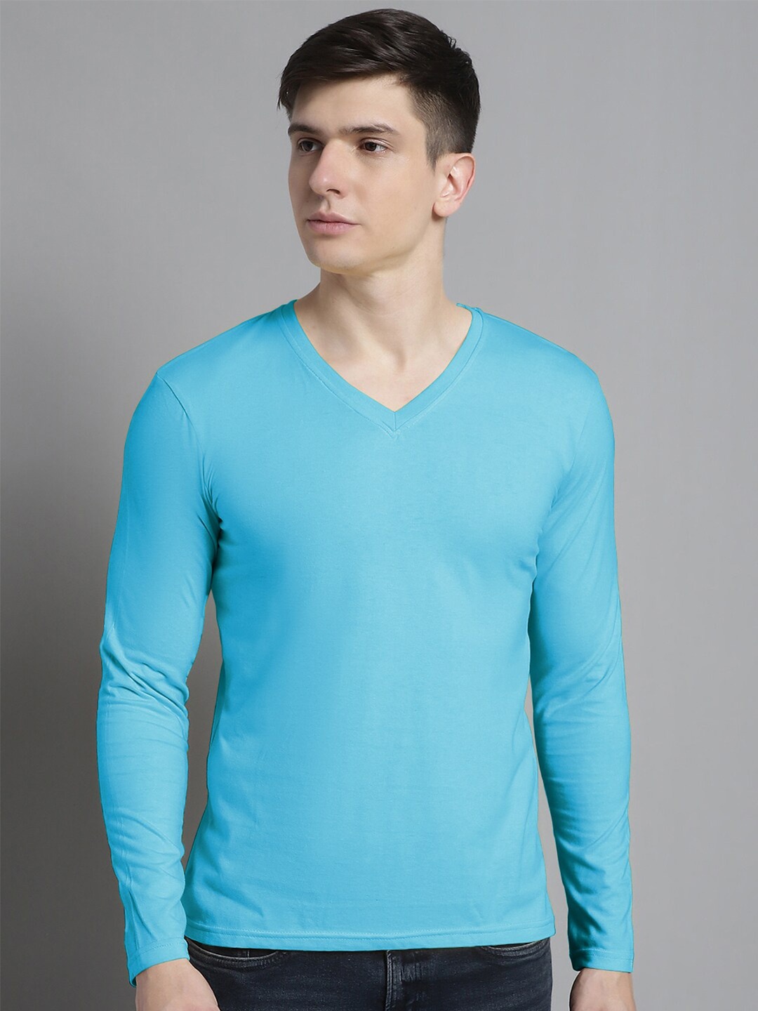 

FBAR V-Neck Pure Cotton T-shirt, Turquoise blue