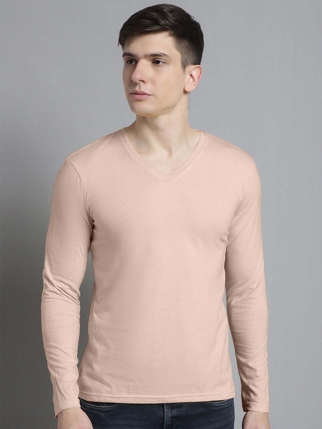 

FBAR V-Neck Long Sleeves Pure Cotton T-shirt, Coral