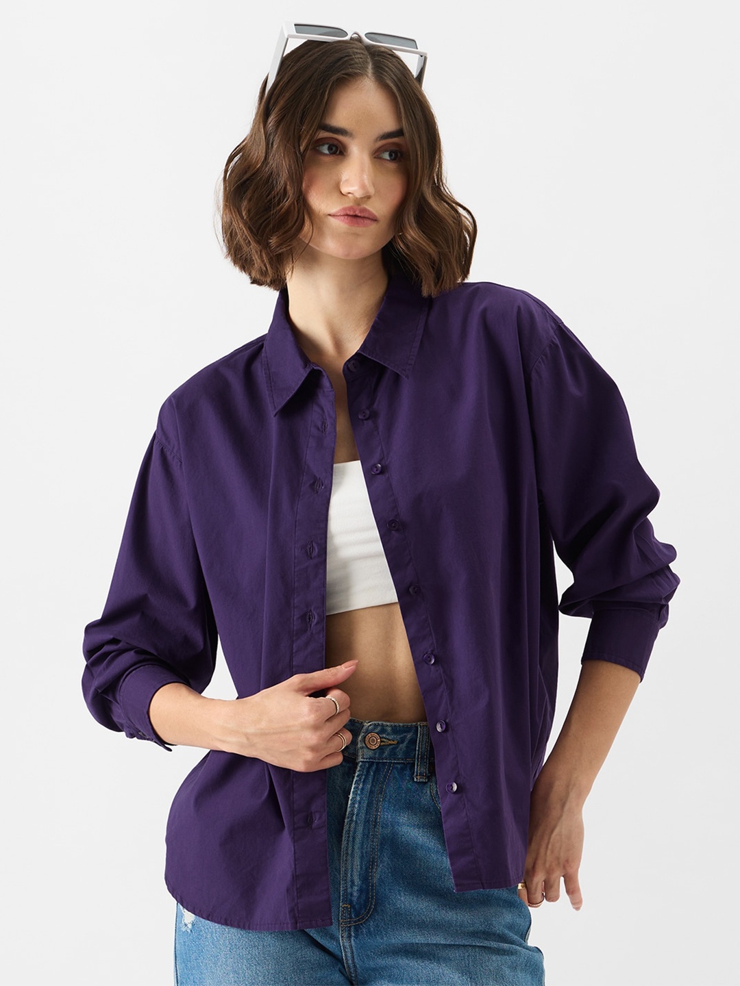 

The Souled Store Purple Opaque Oversized Pure Cotton Casual Shirt