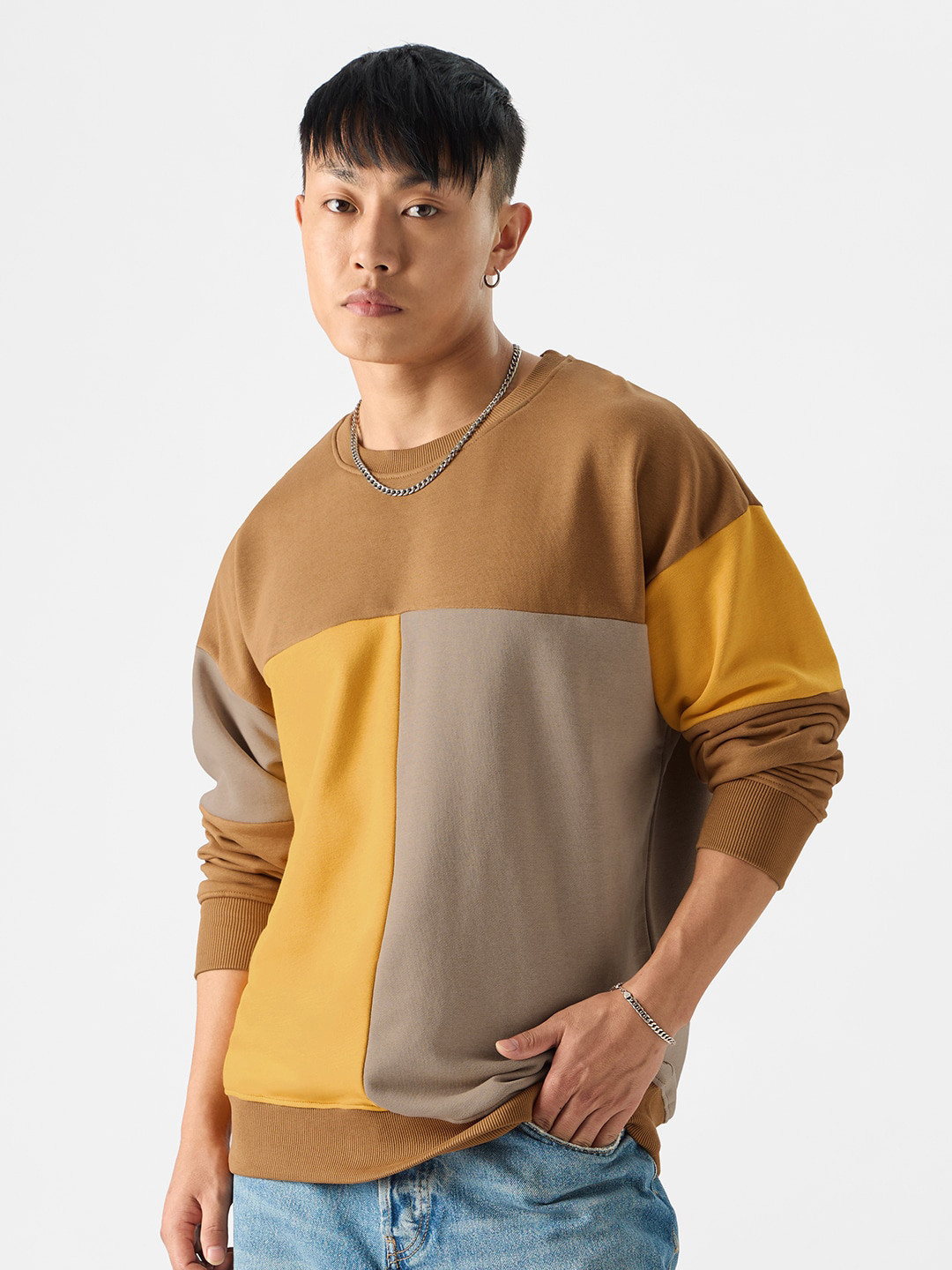 

The Souled Store Colourblocked Long Sleeves Sweatshirt, Brown