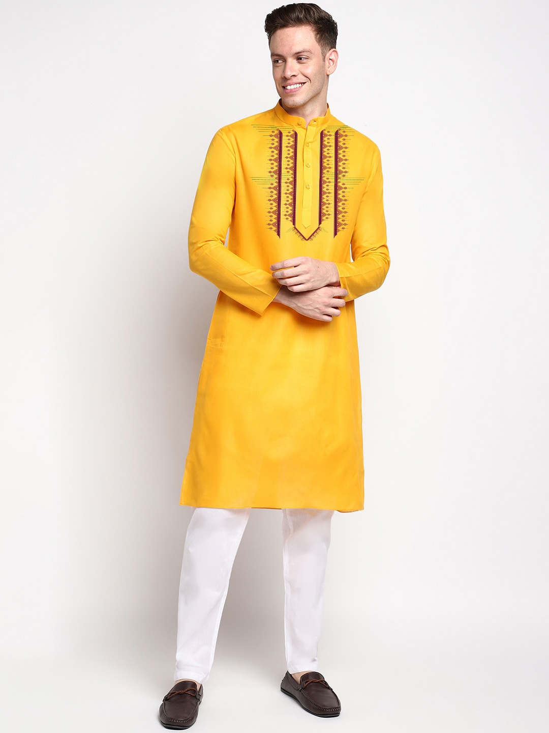 

DEVOILER Ethnic Motifs Printed Straight Kurta, Yellow