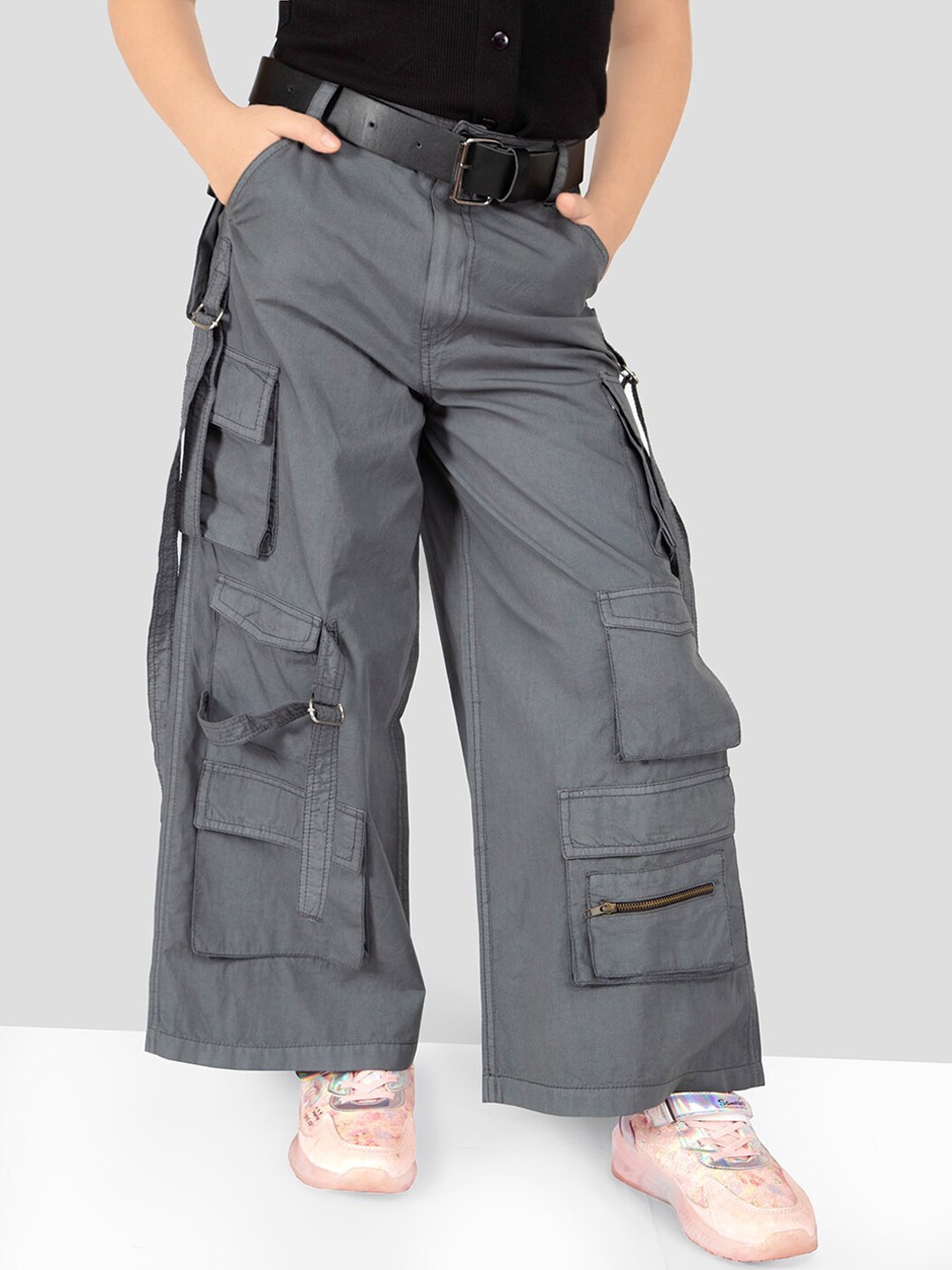 

Naughty Ninos Girls Comfort Loose Fit Easy Wash Cotton Cargos Trousers, Grey