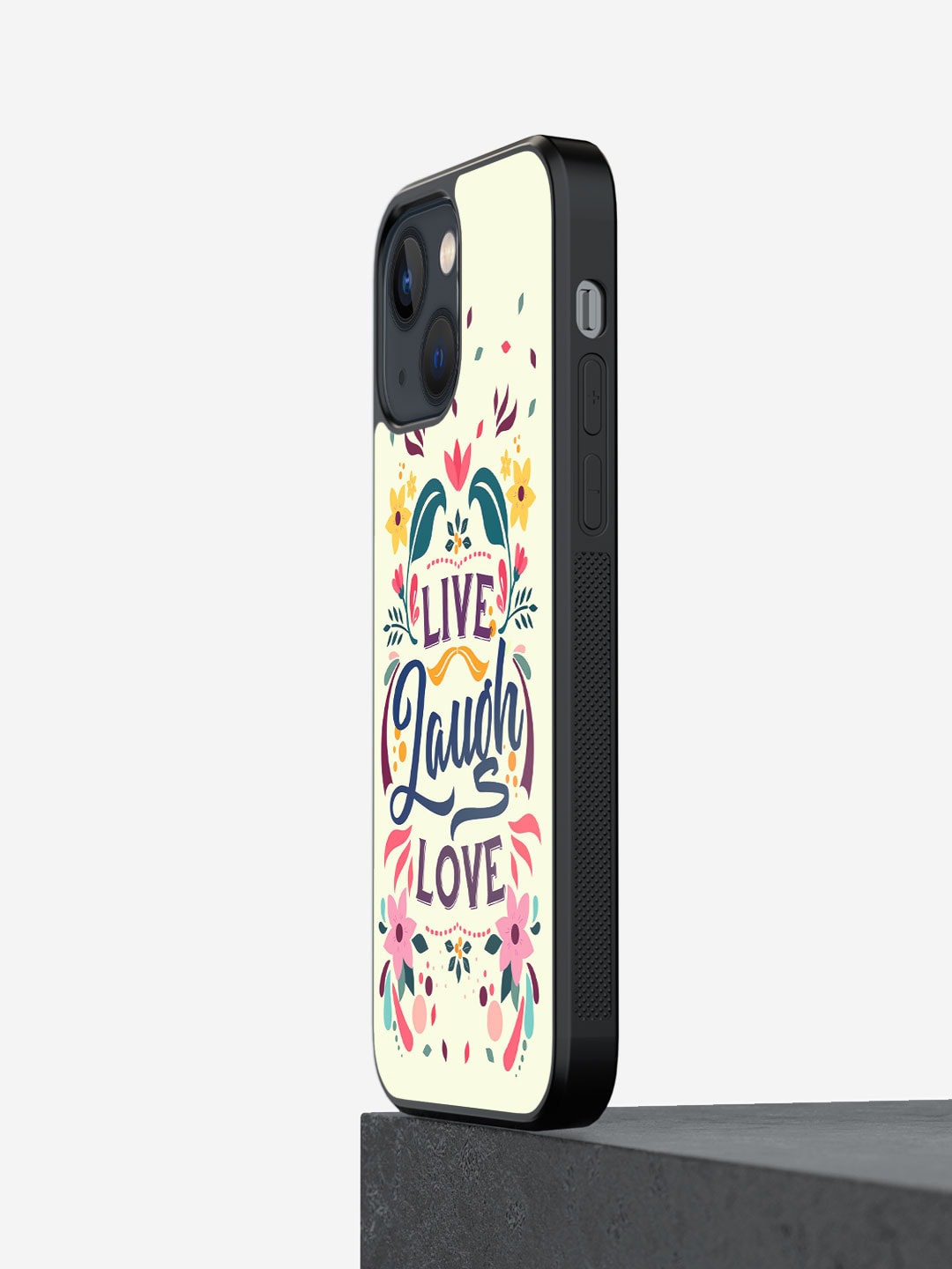 

macmerise Unisex Live Laugh Love Printed iPhone 13 Phone Bumper Case Cover, Cream