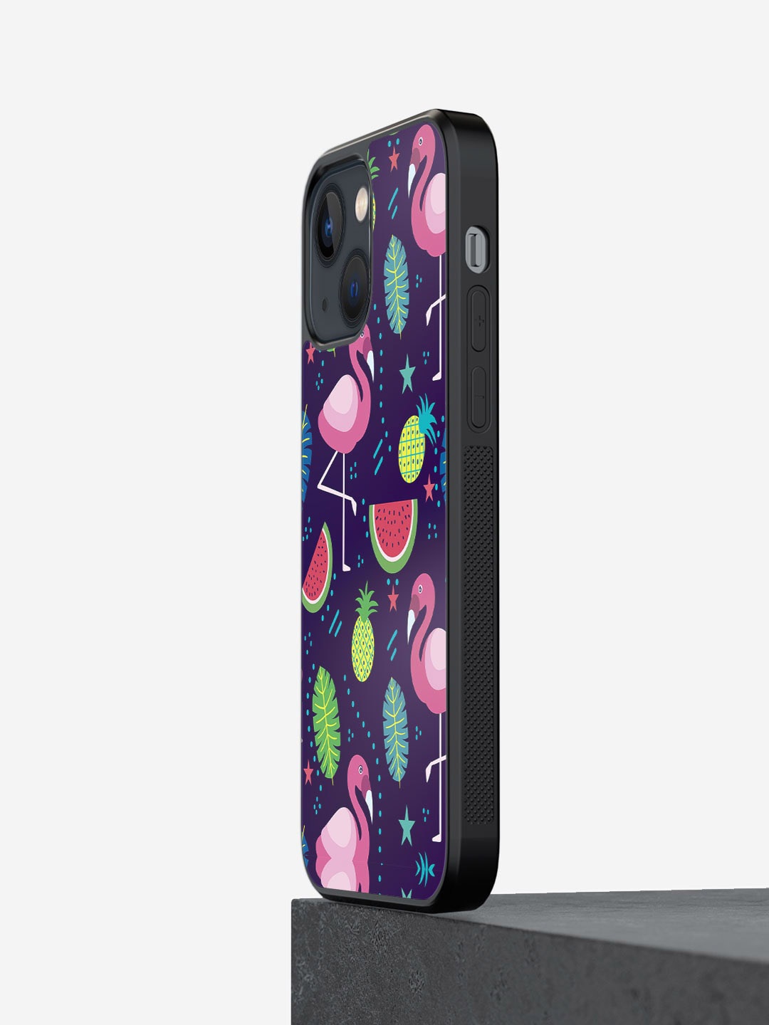

macmerise Flamingo Printed iPhone 13 Phone Bumper Case Cover, Navy blue
