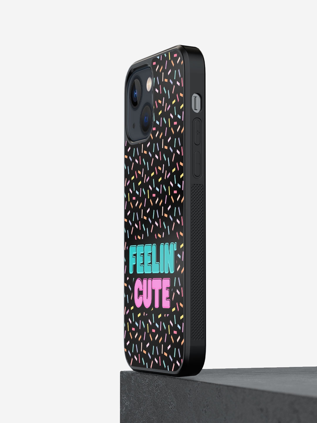 

macmerise Feelin Cute Printed iPhone 13 Phone Bumper Case Cover, Black