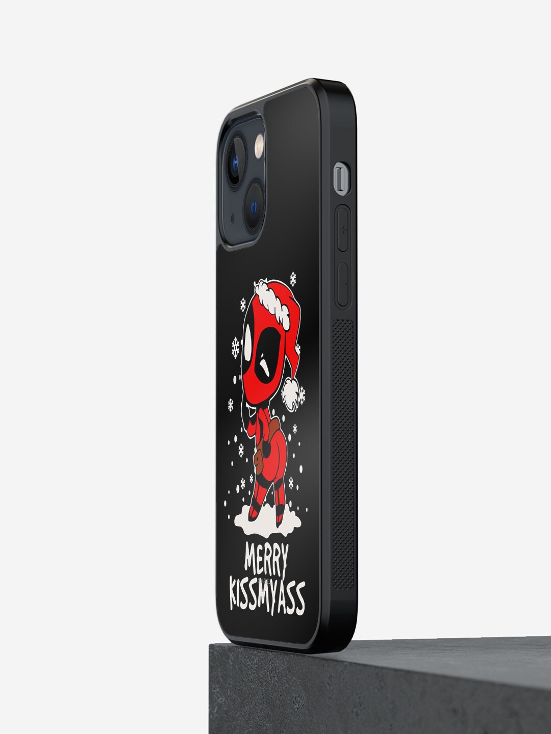 

macmerise Merry Deadpool Printed iPhone 13 Phone Bumper Case Cover, Black