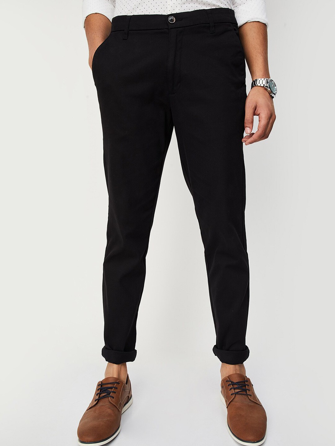 

max Men Mid-Rise Trousers, Black