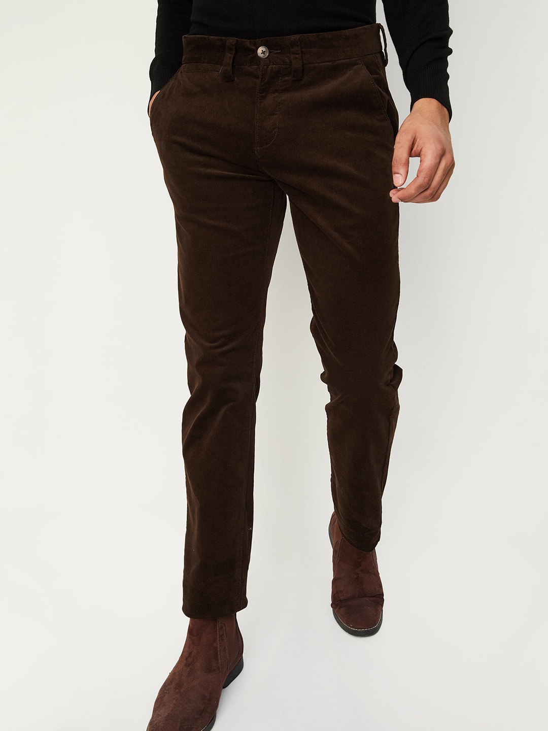 

max Men Mid-Rise Corduroy Cargos Trousers, Brown