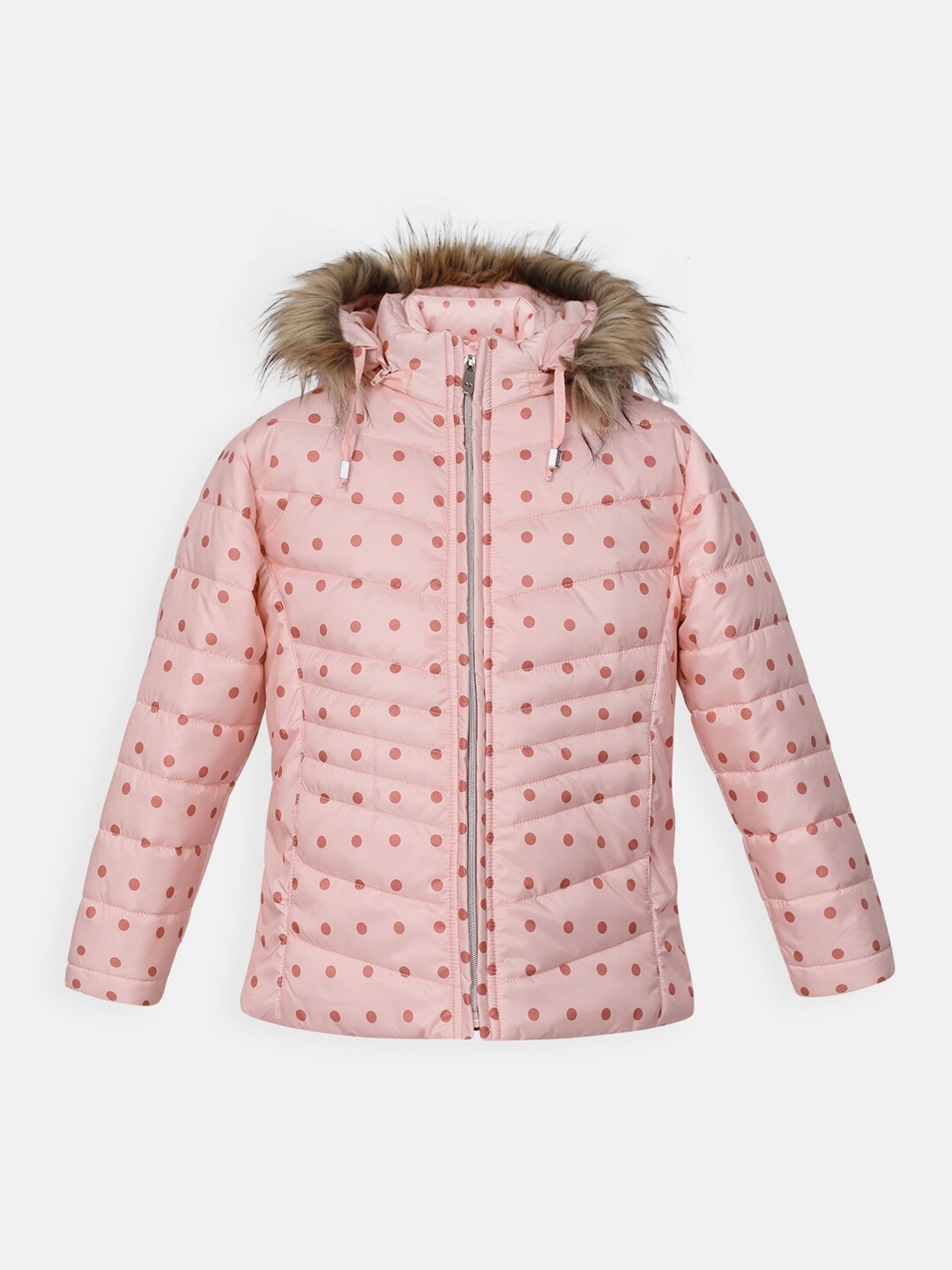 

CHKOKKO Girls Polka Dots Printed Hooded Parka Jacket, Pink