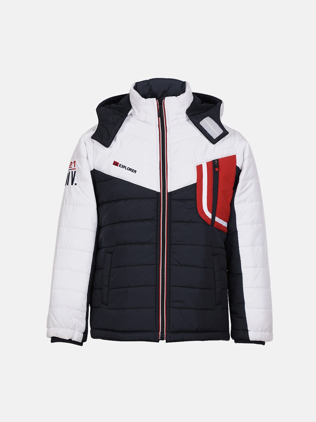 

CHKOKKO Boys Colourblocked Puffer Jacket, Blue