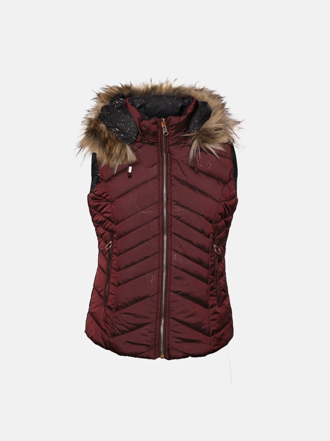 

CHKOKKO Girls Hooded Faux Fur Trim Embellished Reversible Puffer Jacket, Maroon