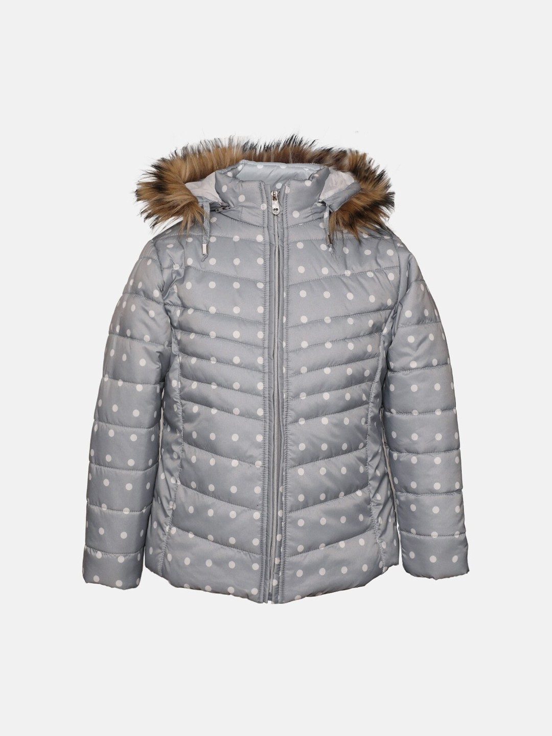 

CHKOKKO Girls Polka Dots Printed Hooded Puffer Jacket, Grey