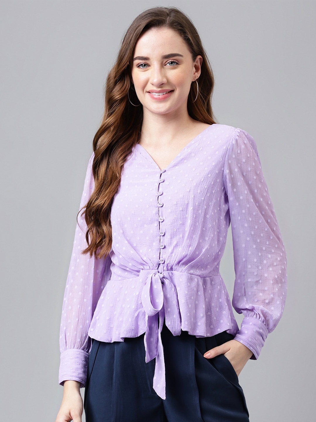 

Latin Quarters Self Design Cinched Waist Top, Lavender