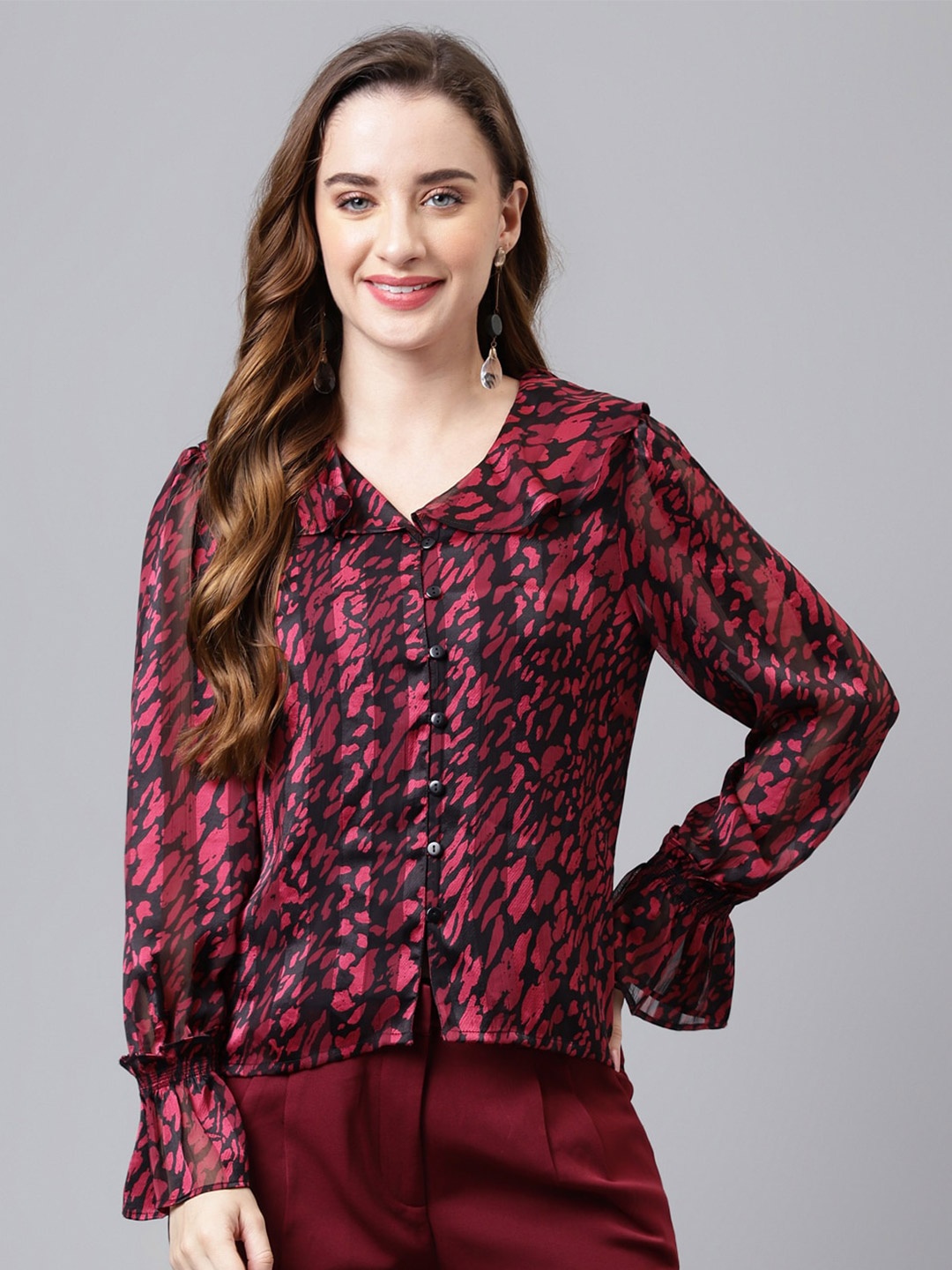 

Latin Quarters Abstract Printed Shirt Style Top, Maroon